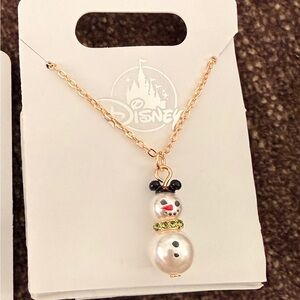 New Disney Mickey Ear Hat Snowman Necklace Gold Tone Chain